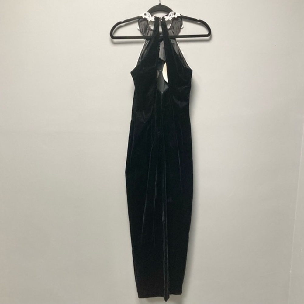 Jessica McClintock G. Sax Vintage Black Velvet White Lace Halter Gown Dress 5/6 - Picture 2 of 10